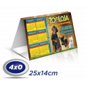 100 Calendários de Mesa 14x25cm couche 300g com Verniz UV total Frente - 4x0 cor Produção 3 dias úteis