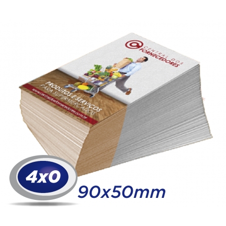 100 Cartões de Visita 9x5cm Couche 230g 4x0 cor Sem Verniz - Produção 2 dias úteis