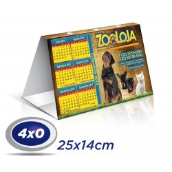 50 Calendários de Mesa 14x25cm SUPREMO 300g com Verniz UV total Frente - 4x0 cor Produção 3 dias úteis