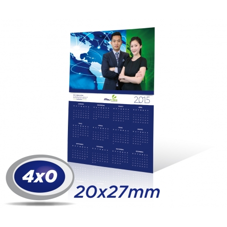 100 Calendários de Parede 20 x 27cm COUCHE 300g UV Total Frente com furo - 4x0 cor Produção 3 dias
