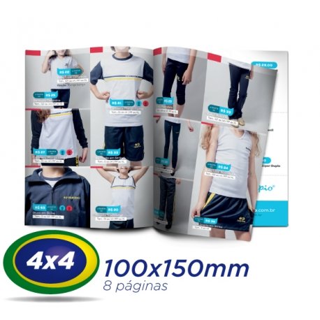 2500 Catalogos 10x15cm 8 Pág. COUCHE 115g 4x4 cor - 1 Dobra Central - 2 Grampos- Produção 7 dias