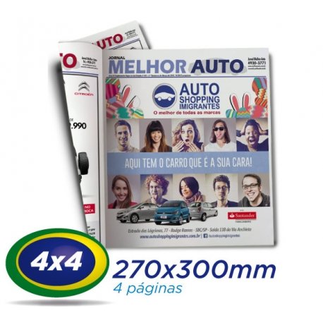 5.000 Tablóides 27x30cm 4 Pág. Papel JORNAL 49g 4x4 cor 1 Dobra - Produção 1 dia