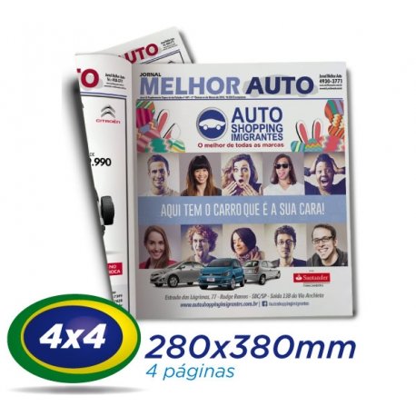 10.000 Jornais 28x38cm 4 Pág. Papel JORNAL 49g 4x4 cor 1 Dobra - Produção 1 dia