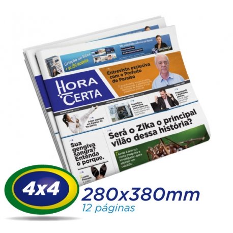 10.000 Jornais 28x38cm 12 Pág. Papel JORNAL 49g 4x4 cor 1 Dobra - Produção 1 dia