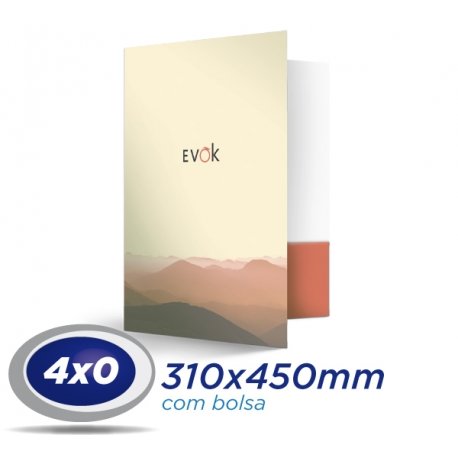 500 Pastas com Bolsa 31x45cm Couche 250g 4x0 cor Verniz UV Total Frente - Produção 4 dias